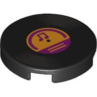 14769pr1252 - Tile Round 2 x 2 with Vinyl Record, Bright Light Orange Center, Magenta Music Note print